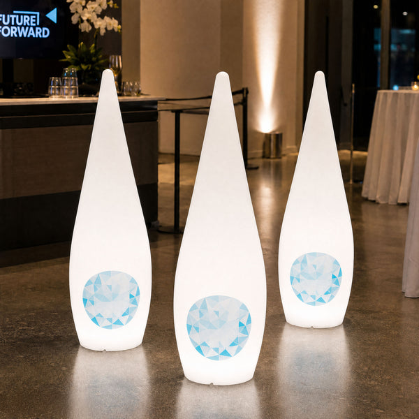 Personalisierter Wassertropfen Leuchtkasten mit Logoaufdruck, Freistehendes Werbeschild für Businessevent, Messe, Ausstellung, Firmenevent, Konferenz