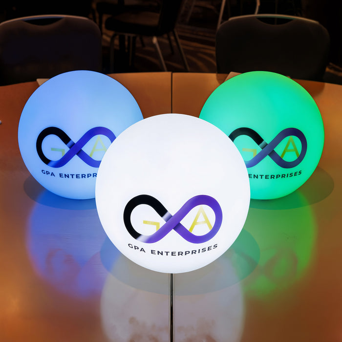 Runde LED-Logo-Leuchtreklame, Personalisierte Kugel-Stehlampe, Beleuchtete und freistehende Leuchtwerbung für Firmenveranstaltungen