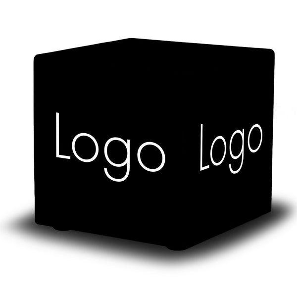 Individueller LED-Leuchtwürfel mit Logo, Werbe-Lightbox für Firmenveranstaltung, Beleuchtetes freistehendes Messestand Schild für DJ-Gig