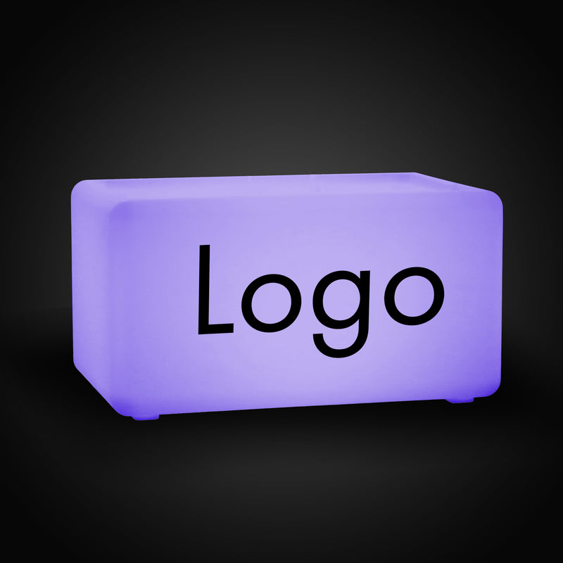 Logo-Leuchtkasten, Beleuchteter LED-Würfel, Sitzhocker Bank Rechteck, Personalisiertes Event-Werbeschild für Messestand, Konferenz, Firmenevent