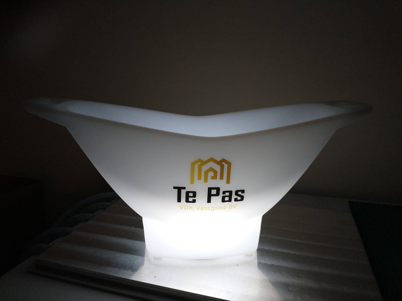 Massgeschneiderter Eiskübel Sekthalter Weinkühler, LED-Logo-Leuchtkasten, Tischdekoration mit Branding für Konferenz Firmenevent