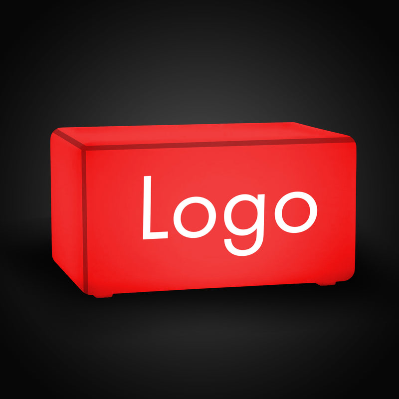 Logo-Leuchtkasten, Beleuchteter LED-Würfel, Sitzhocker Bank Rechteck, Personalisiertes Event-Werbeschild für Messestand, Konferenz, Firmenevent