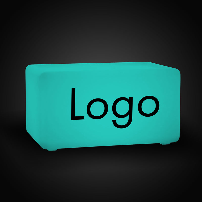 Logo-Leuchtkasten, Beleuchteter LED-Würfel, Sitzhocker Bank Rechteck, Personalisiertes Event-Werbeschild für Messestand, Konferenz, Firmenevent