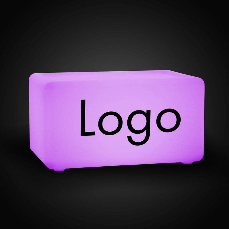 Logo-Leuchtkasten, Beleuchteter LED-Würfel, Sitzhocker Bank Rechteck, Personalisiertes Event-Werbeschild für Messestand, Konferenz, Firmenevent