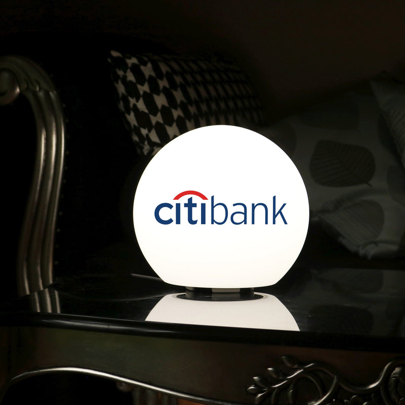 LED-Tischleuchte personalisiert 15 cm Leuchtreklame kundenspezifisch mit Ihrem Logo,  Ballform