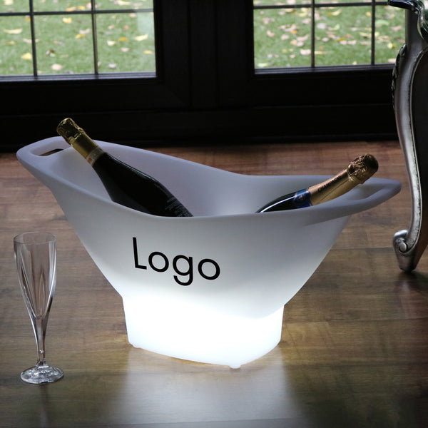 Massgeschneiderter Eiskübel Sekthalter Weinkühler, LED-Logo-Leuchtkasten, Tischdekoration mit Branding für Konferenz Firmenevent