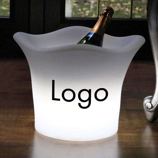 Personalisierter Logo-Eiskübel, Beleuchteter Wein Champagner Kühler, Einzigartiger LED-Tischaufsteller für Unternehmen für Konferenz, Business-Event