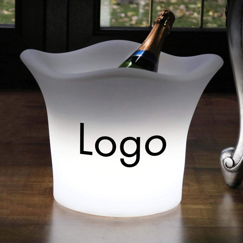 Personalisierter Logo-Eiskübel, Beleuchteter Wein Champagner Kühler, Einzigartiger LED-Tischaufsteller für Unternehmen für Konferenz, Business-Event