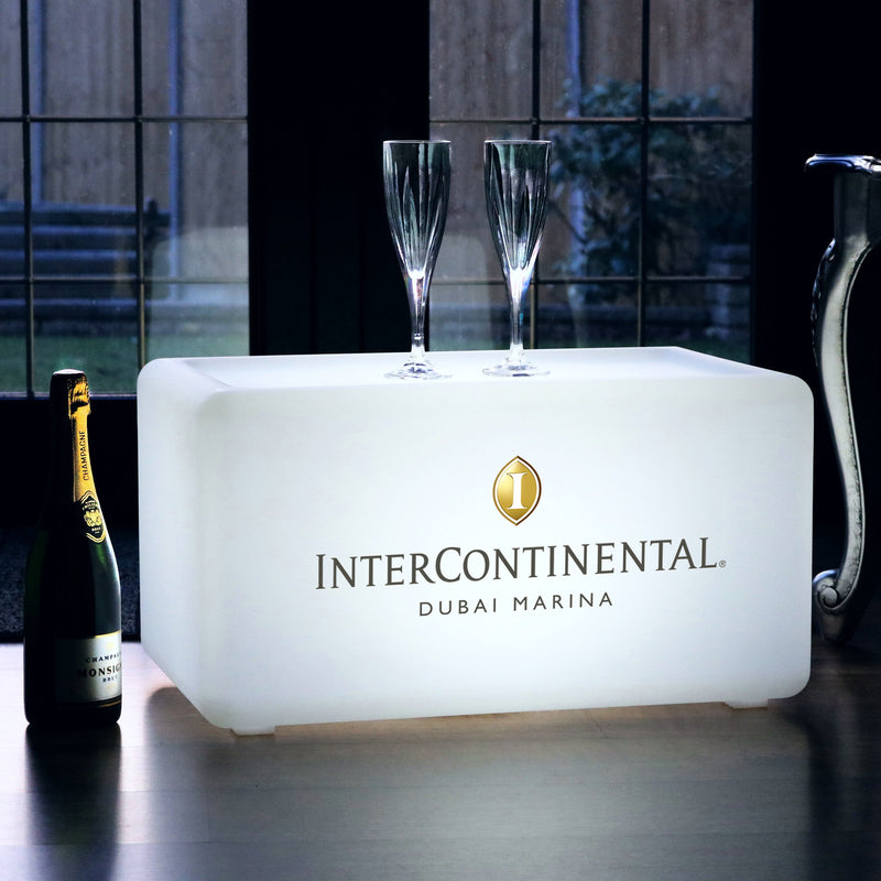 Logo-Leuchtkasten, Beleuchteter LED-Würfel, Sitzhocker Bank Rechteck, Personalisiertes Event-Werbeschild für Messestand, Konferenz, Firmenevent