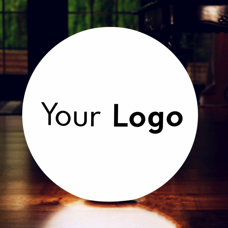  LED-Standleuchte personalisiert, 50 cm Ball Lichtwerbung freistehend, leuchtendes Werbe-Display