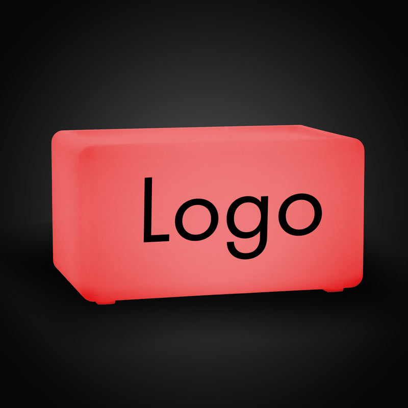 Logo-Leuchtkasten, Beleuchteter LED-Würfel, Sitzhocker Bank Rechteck, Personalisiertes Event-Werbeschild für Messestand, Konferenz, Firmenevent