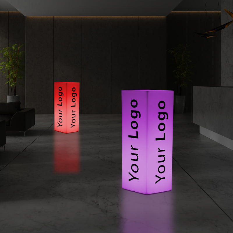 Messestand Leuchtreklame, personalisierte Outdoor-LED-Leuchtwerbung Säule Pfeiler Sockel Firmenevent Logo-Schild, Hoher Rahmenloser Leuchtwürfel