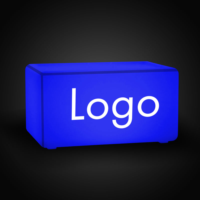 Logo-Leuchtkasten, Beleuchteter LED-Würfel, Sitzhocker Bank Rechteck, Personalisiertes Event-Werbeschild für Messestand, Konferenz, Firmenevent
