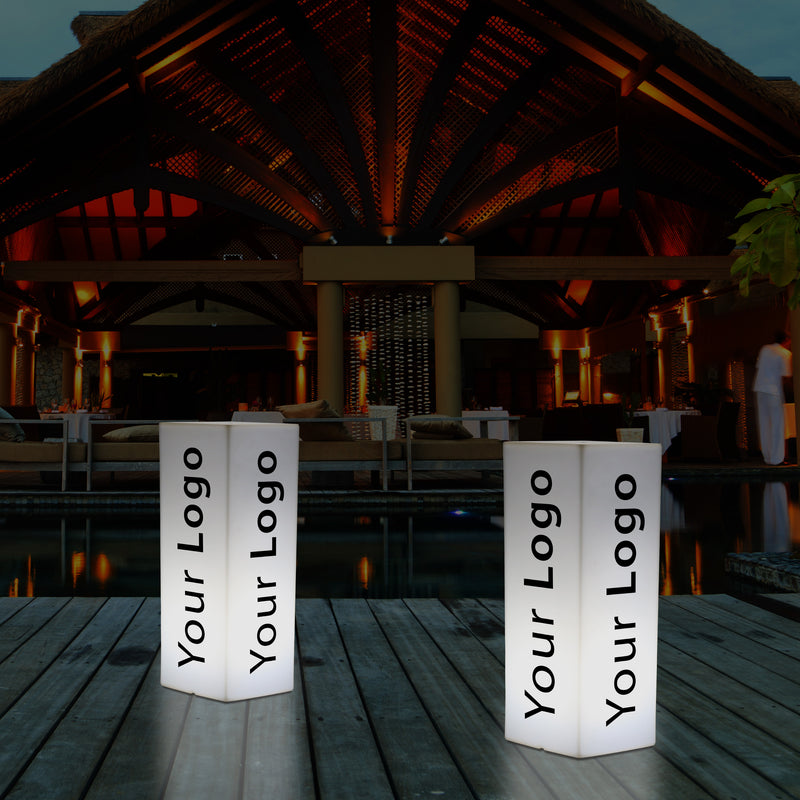 Messestand Leuchtreklame, personalisierte Outdoor-LED-Leuchtwerbung Säule Pfeiler Sockel Firmenevent Logo-Schild, Hoher Rahmenloser Leuchtwürfel