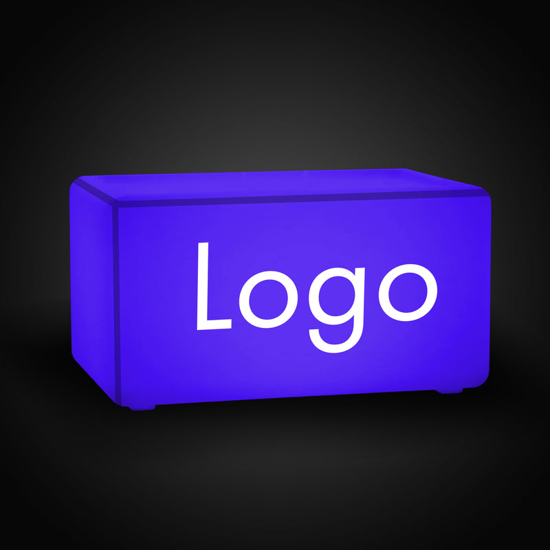 Logo-Leuchtkasten, Beleuchteter LED-Würfel, Sitzhocker Bank Rechteck, Personalisiertes Event-Werbeschild für Messestand, Konferenz, Firmenevent