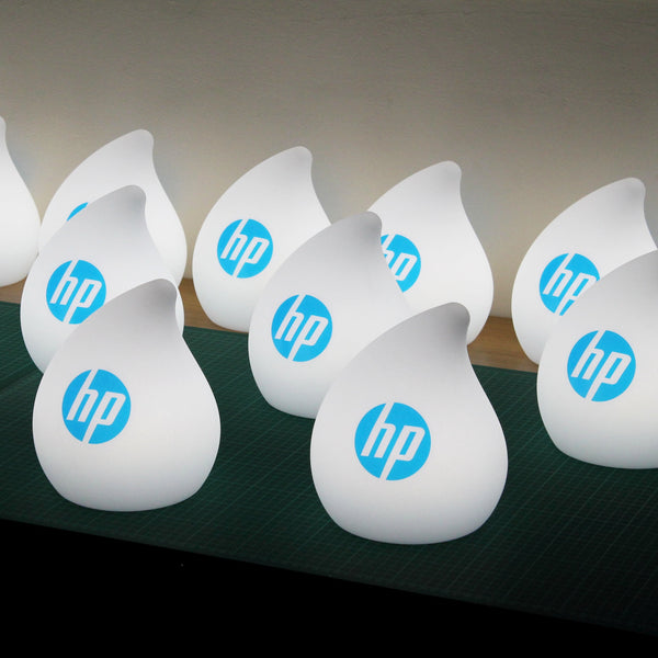 Designer LED-Tischlicht personalisiert mit Logo-Werbung Leuchtreklame Markenzeichen individualisiert