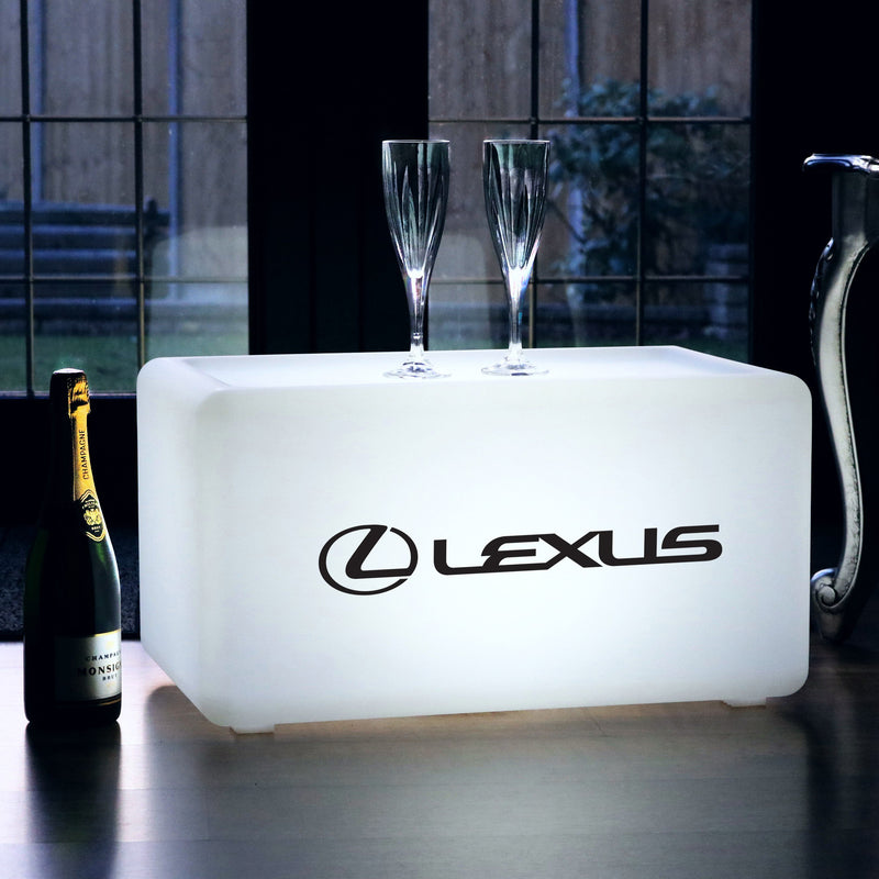 Kabellose LED Leucht-Sitzbank massgeschneidert mit Logo Werbeleuchte Kasten Sitz Stuhl Leuchtwerbung