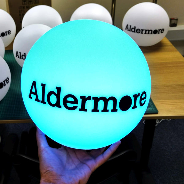 Tischlampe personalisiert Tischmitte Leuchtkasten mit Logo hintergrundbeleuchtet LED-Leuchtkugel