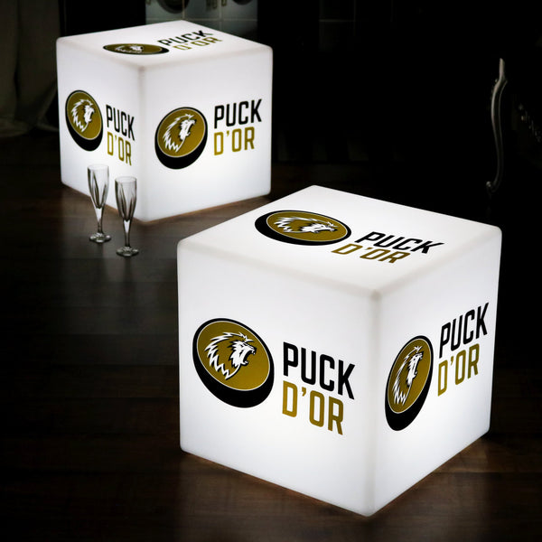 Werbe-Display hintergrundbeleuchtet, Würfel mit Markenlogo, 20 cm Leuchtreklame mit Personalisierung