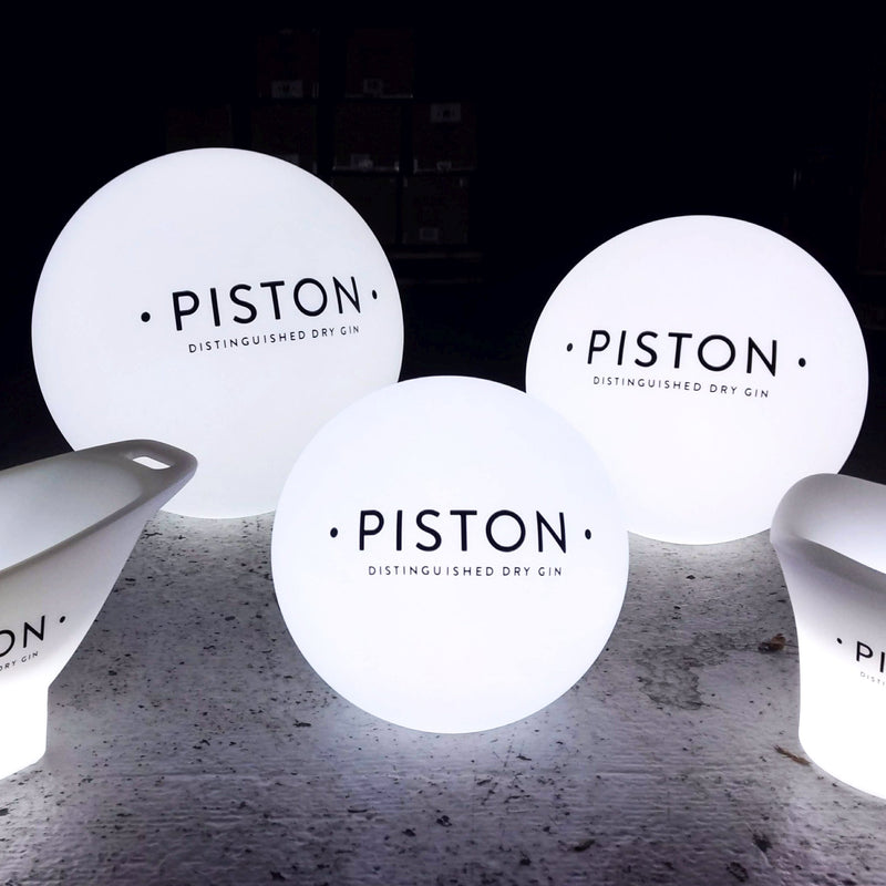 LED-Tischleuchte personalisiert 15 cm Leuchtreklame kundenspezifisch mit Ihrem Logo,  Ballform